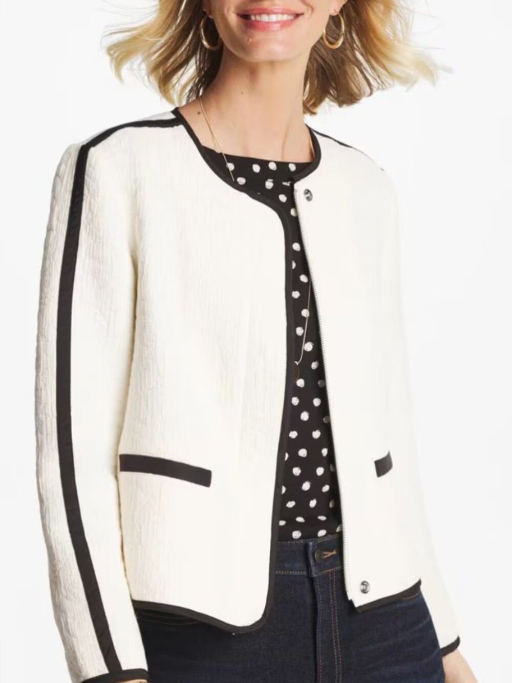 new CHICO'S collarless quilted blazer jacket unlined 0 small